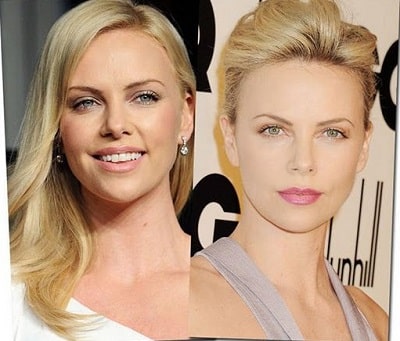 A picture of Charlize Theron before (left) and after (right).